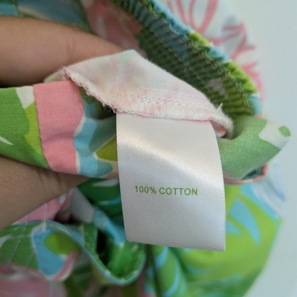 Lilly Pulitzer Green and Pink Floral Cotton Flare Pants - Picture 3 of 4